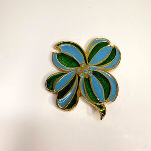 Vintage Signed PLC Enamel Flower Brooch